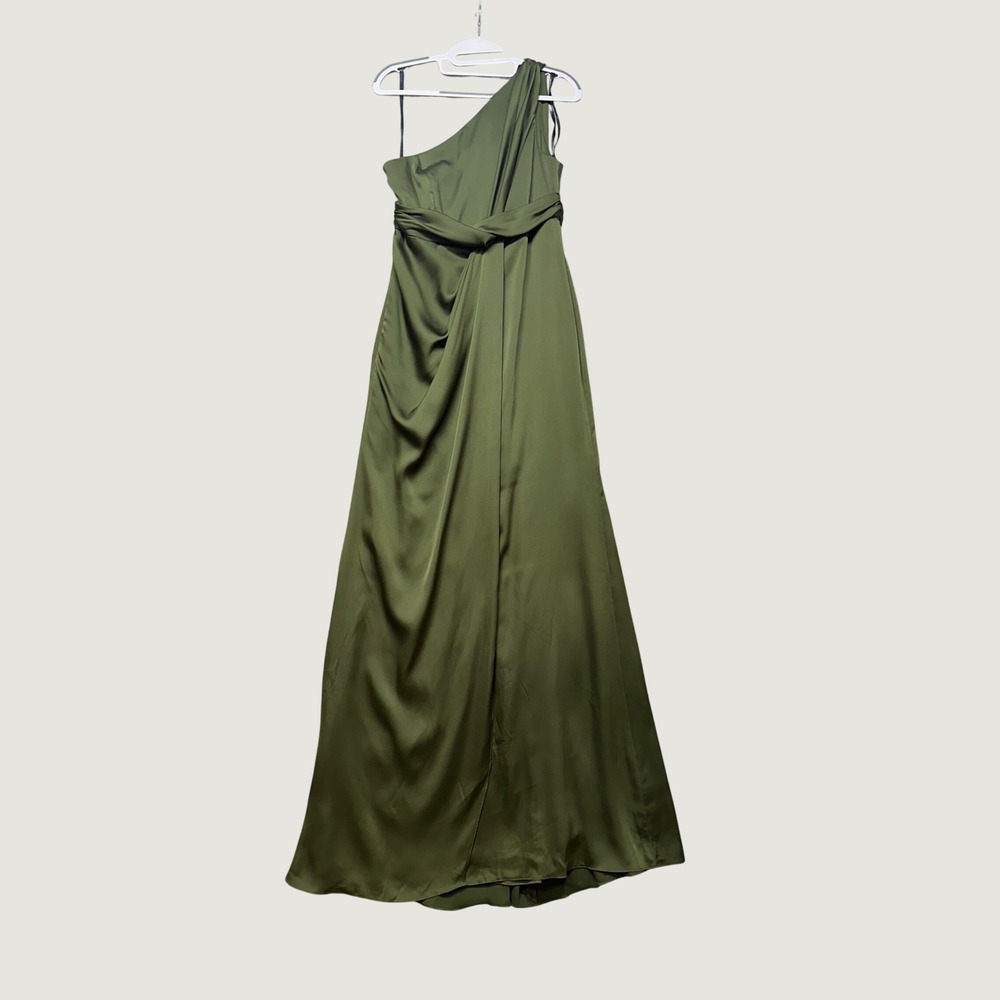 Dessy Collection Gown Women Size 6 R Olive Green One Shoulder Satin Homecoming